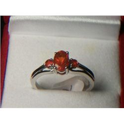 MEXICAN FIRE OPAL PLATNIUM OVERLAY SILVER  RING SIZE 8