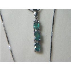 ZAMBIAN EMERALD DIAMOND STICK PLATNIUM OVERLAY SILVER PENDANT