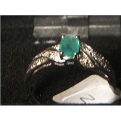 SILVER EMERALD WHITE TOPAZ RING SIZE 7