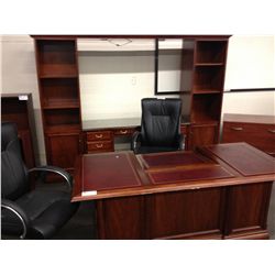 LEATHER INLAYED TRADITIONAL DESK WITH MATCHING