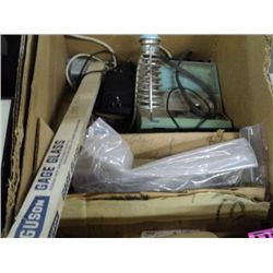 BOX OF MISC SOLDERING IRONS AND PARTS