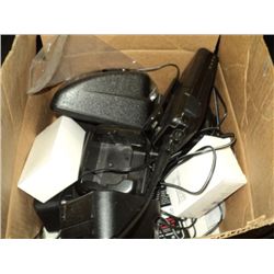 BOX OF CHARGERS AND RADIOS
