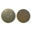 Image 2 : (2) 1837 HARDTIMES TOKENS MILLIONS FOR DEFENCE VF,1827 SMALL DATE VF HOLED SCARC