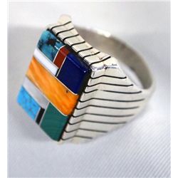 Zuni Sterling Channel Inlay Ring Size 12