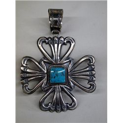 Navajo Sterling Turquoise Pendant - E.S. Mitchell