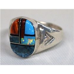 Zuni Sterling Channel Inlay Ring - Lincoln