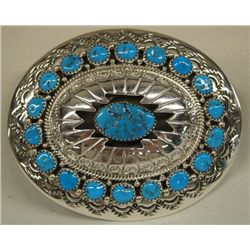 Navajo Sterling Silver Turquoise Buckle by Muskett