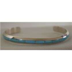 Zuni Sterling Turquoise Inlay Bracelet Hallmarked