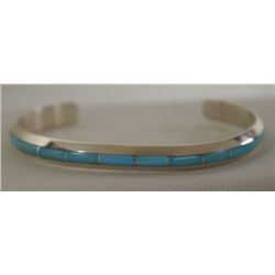 Zuni Sterling Turquoise Inlay Bracelet Hallmarked