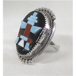 Zuni Overlay Stone to Stone Knifewing Ring - Etsat