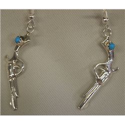 Navajo Sterling Turquoise Pistol Earrings - Chee