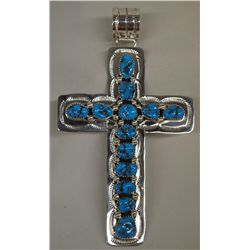 Navajo Sterling Turquoise Cross Pendant - Hallmark