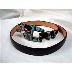 Zuni Channel Inlay, Buckle, Keepers & Tip by HL