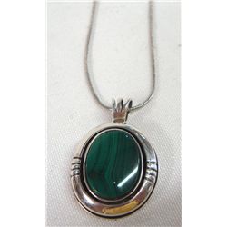 Navajo Silver & Malachite Pendant Necklace-Begay