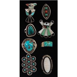 Collection of 8 Navajo and Zuni Rings