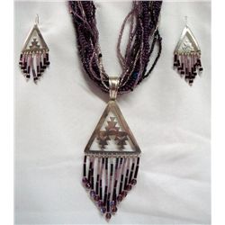 Necklace & Earrings Set-Amethyst-colored Beads