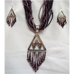 Necklace & Earrings Set-Amethyst-colored Beads