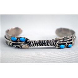 Sterling Silver Turquoise Feather Bracelet