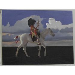 Oil Canvas Painting Indian Warrior Horseman-Chebon