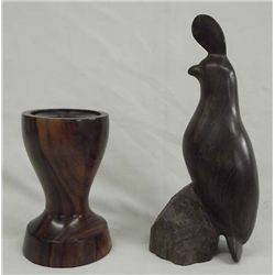 Mexican Ironwood Carved Quail and Candle Holder