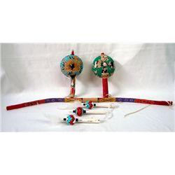 Hopi Painted Dance Rattles and Bow