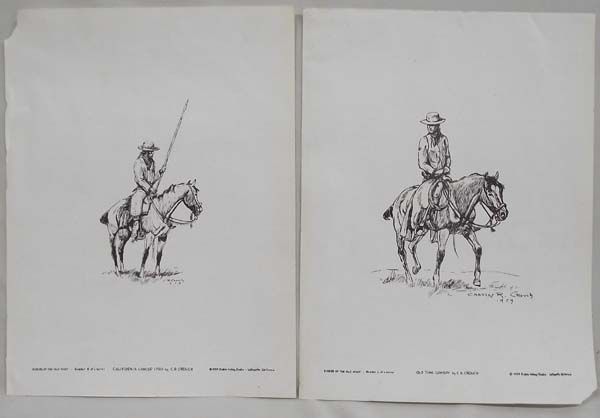 Pair 1959 Pen and Ink Cowboy Prints - Charles R Cr