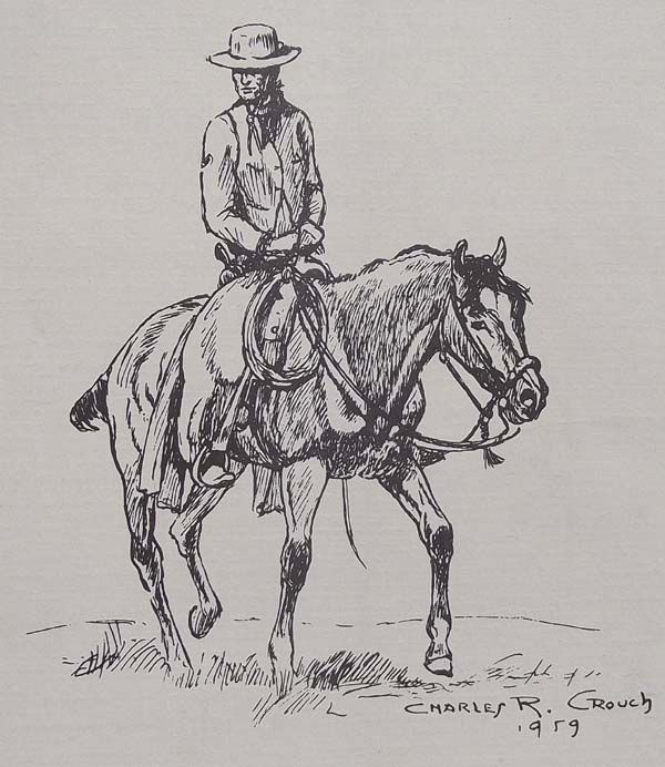 Pair 1959 Pen and Ink Cowboy Prints - Charles R Cr