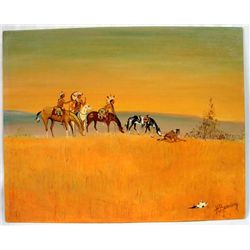 Oil Painting of Indian Hunters - H Beaudry