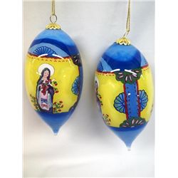 2 Glass Hand Painted Ornaments