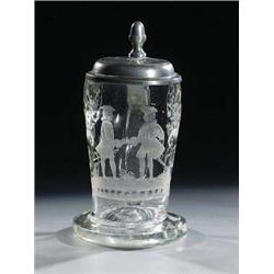 Henkelkrug mit Zinndeckel