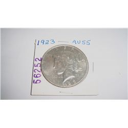 1923 SILVER PEACE DOLLAR, AU-55