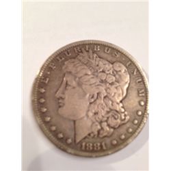 1881-CC KEY DATE MORGAN SILVER DOLLAR, VF