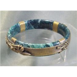 Brass Dragons On Stone Bangle Bracelet