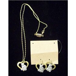 Cat Pendant Necklace & Earrings - Brass & Sterling