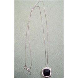 Faceted Jet Pendant Necklace Marked 10k