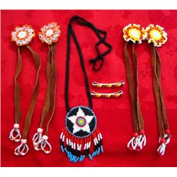 Lot of Beaded Native Hair Barrettes & Necklace