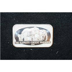 1874 The Elephant-Ancient Warhorse Silver Ingot; .999+ Fine 1 Oz.; United States Silver Corp.