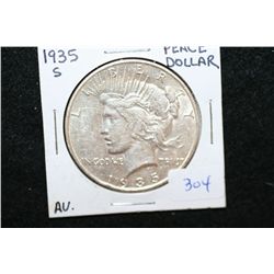 1935-S Peace $1; AU