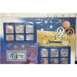 1971 US Mint Coin Set, P,S&D Mints, UNC W/Postal Stamp Commerating Mariner 9 Orbits Mars Dated 1992