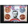 Image 1 : Lincoln Cent Type Set; Steel Cent, Wheat Cent, Memorial Cent & Log Cabin Cent; Lot of 4