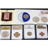 Image 1 : Grab Bag to include Graded Coins, First Day Issue, Historic Stamps & Silver Morgan; Lot of 8