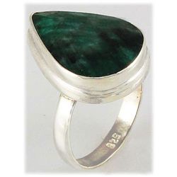 38.21ct Natural Pear Emerald Sterling Silver Ring