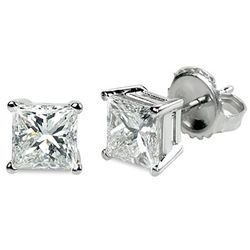 1.50 ctw Princess cut Diamond Stud Earrings G-H, SI2