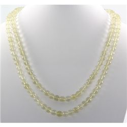 454.5ctw 2Row Lemon Topaz Beads Silver Necklace