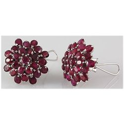 Ruby 30.00 ctw Flower Design Earring 0.925 Silver