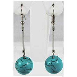 Natural 36.80ctw Round Turquoise Silver Earring