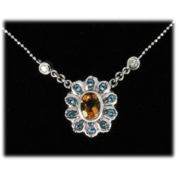 Genuine 1.87 ct Citrine, Topaz Diamond Necklace 14k W/G