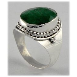 28.43ct Natural Oval Emerald Sterling Silver Ring