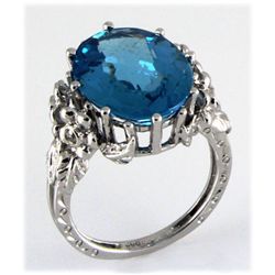 Genuine 12.56ctw Blue Topaz Diamond Ring 14kt W/G