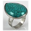 Image 1 : Natural 32.34ctw Pear Shape Turquoise Silver Ring